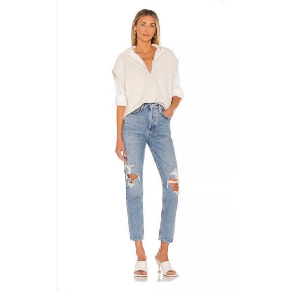 AGOLDE FEN Long High‎ Rise Straight Leg Blue Jean Distressed Women's 25 (27x27)